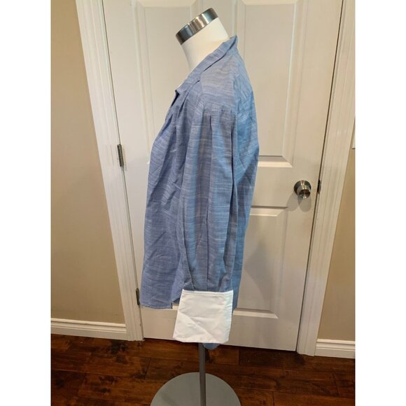 FRAME Blue Boxy Pleated Contrast Cuff Button Up Shirt, Size M - Picture 6 of 9